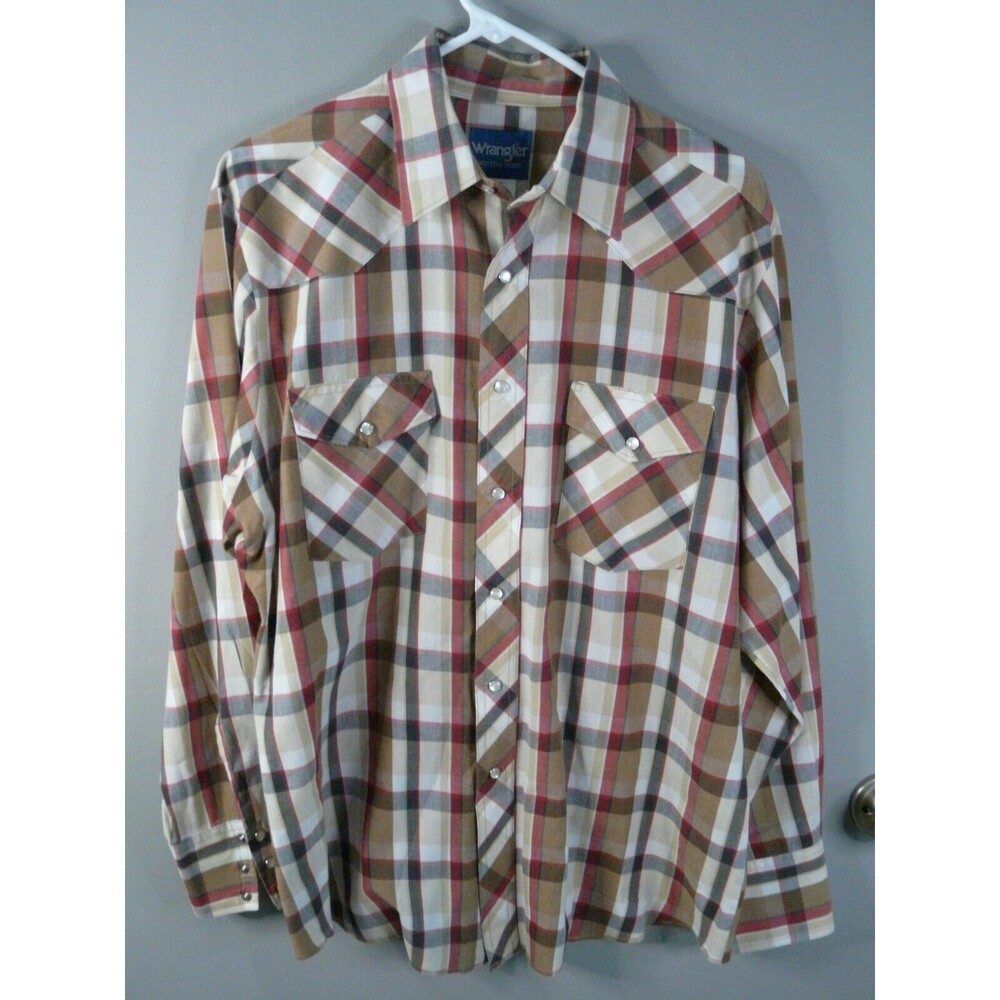 Wrangler Mens Large Vintage Western Shirts Long Sleeve Pearl Snap Brown Black